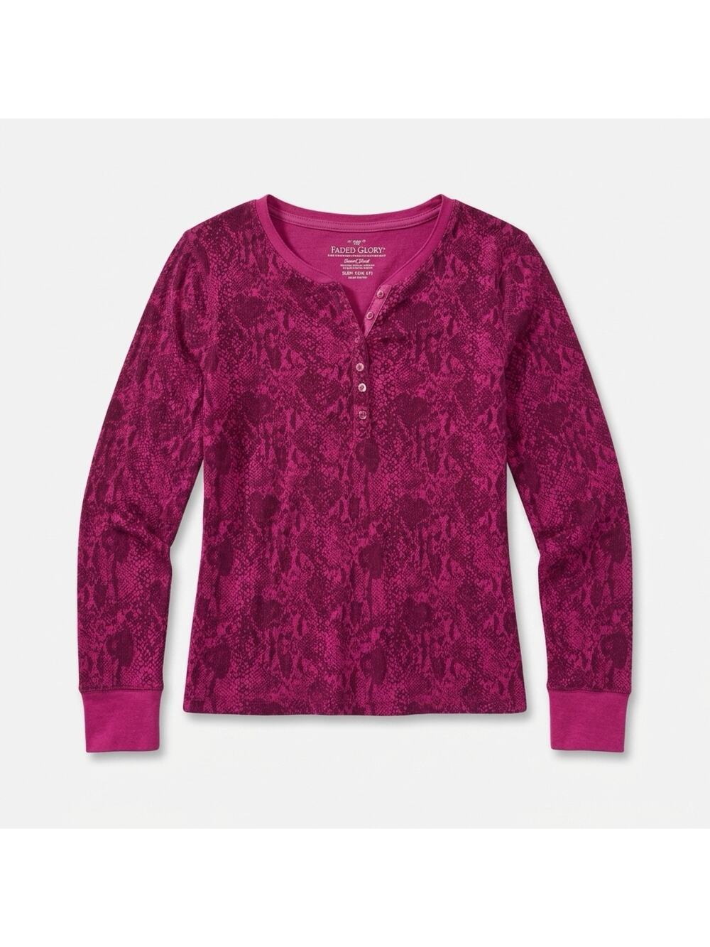 Juniors thermal henley top, Faded Glory, long sleeve snake print pattern 14-16